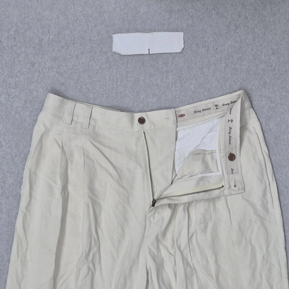 Tommy Bahama Men Pants 35 Cream Silk Spandex Dress Pants Twill Relax READ